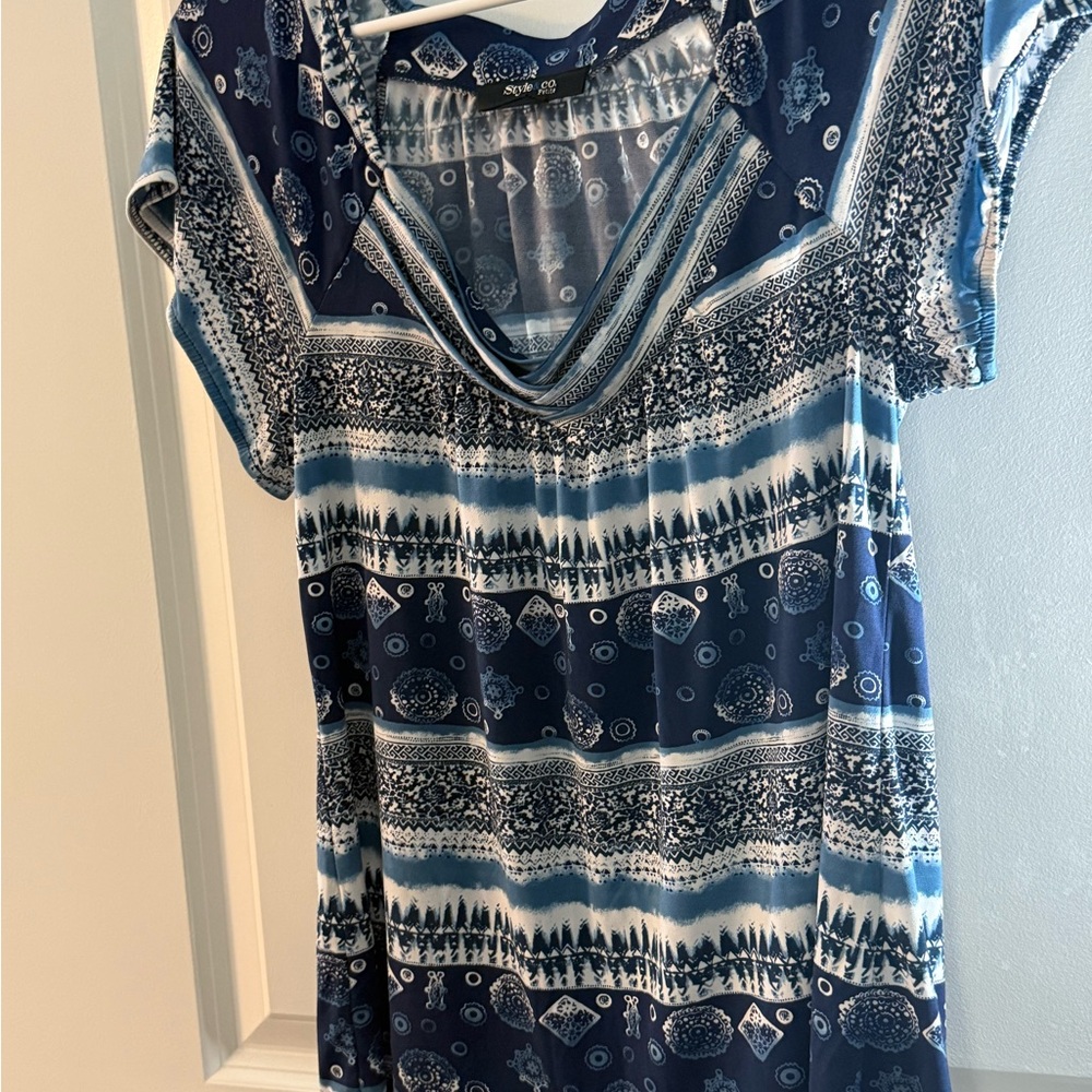 Style & Co. Navy and White Patterned Blouse